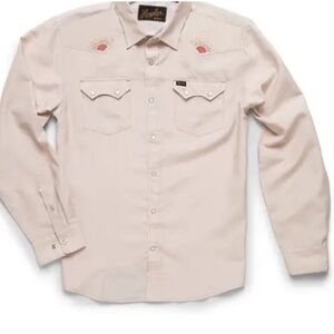 Howler Brothers Crosscut Deluxe Shirt -Riverbed Oxford in Rising Sun Size Medium